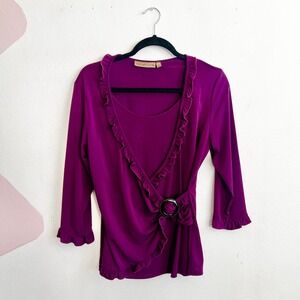 Vintage Y2K Babydoll Top Y2K 2000s Glam Coquette Soft Girl Purple Medium